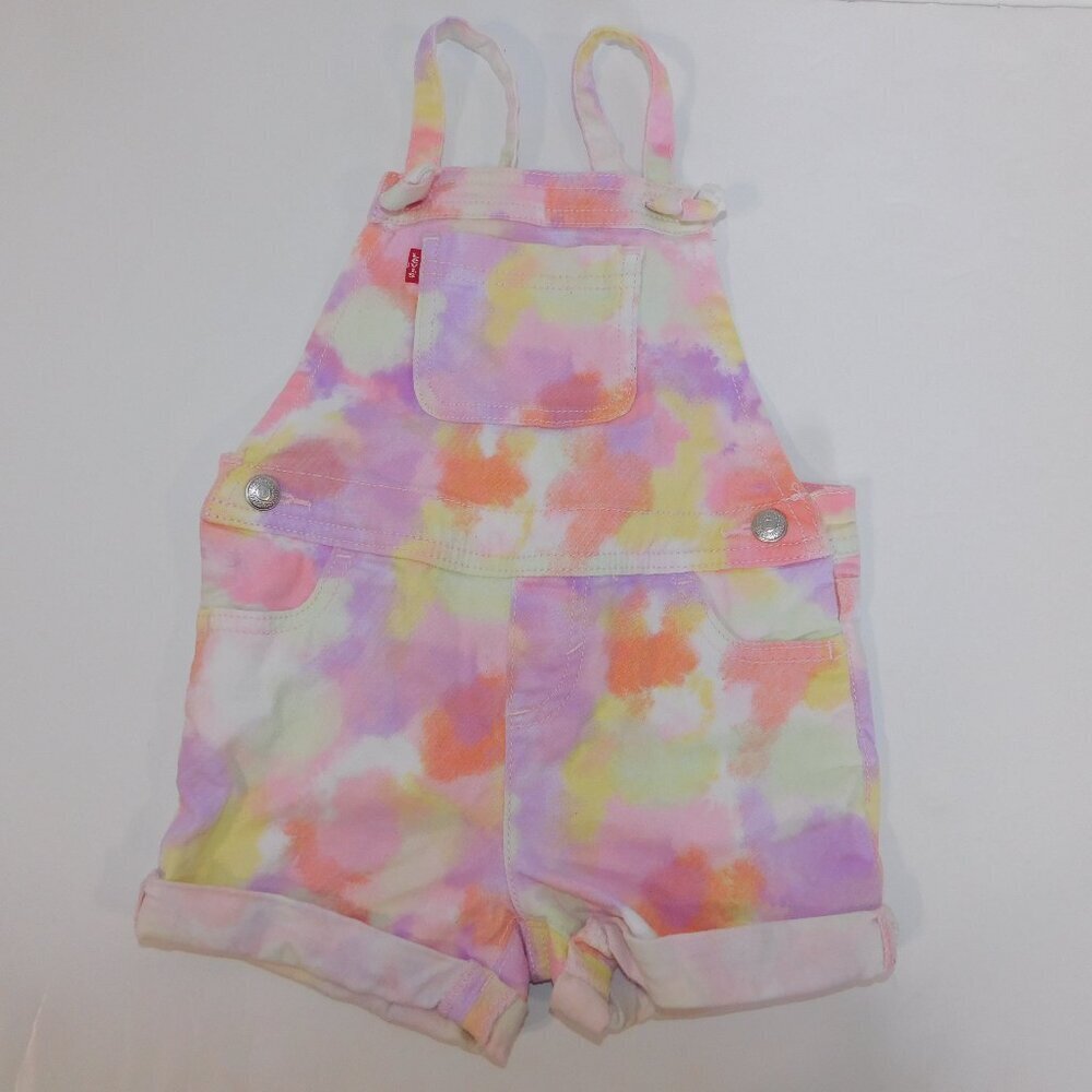 Levi's Pink Yellow Purple Tie Dye Shortalls Short Overalls Baby Girl 24m